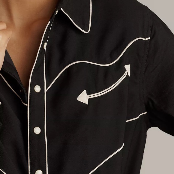 The Great Western Shirt Black Cream Piped Pearl Snap Size 0 - XS - Picture 12 of 15